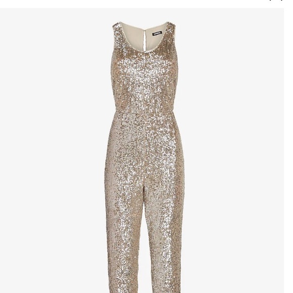 🎉HOST PICK🎉 Express Silver/Grey Sequin Scoop Neck Jumpsuit - Picture 3 of 11